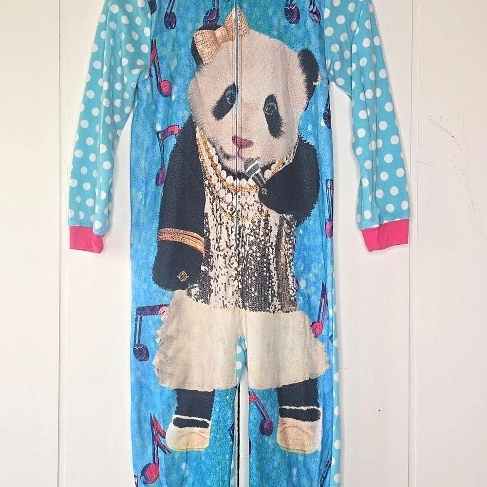 Sleep On It Panda Pajama Sleeper Kids 14 Blue Polka Dot Music Pop Star One Piece